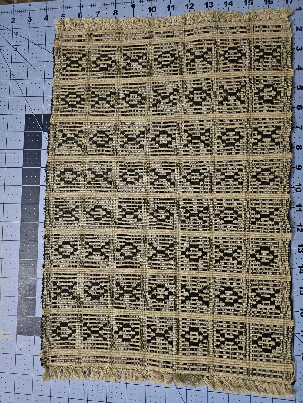 Set of 6 Primitive Country Woven Placemats Black & Tan Overshot Style